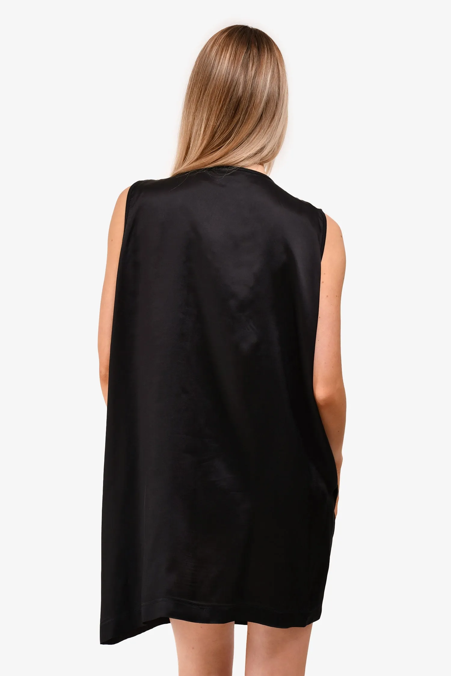 Dries Van Noten Robe mini en mélange de coton noir à encolure enveloppante Taille L