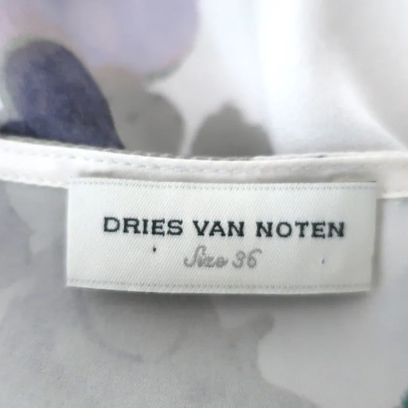 Dries Van Noten Blouse en satin de soie à imprimé floral argenté Taille 36 Haut à manches courtes
