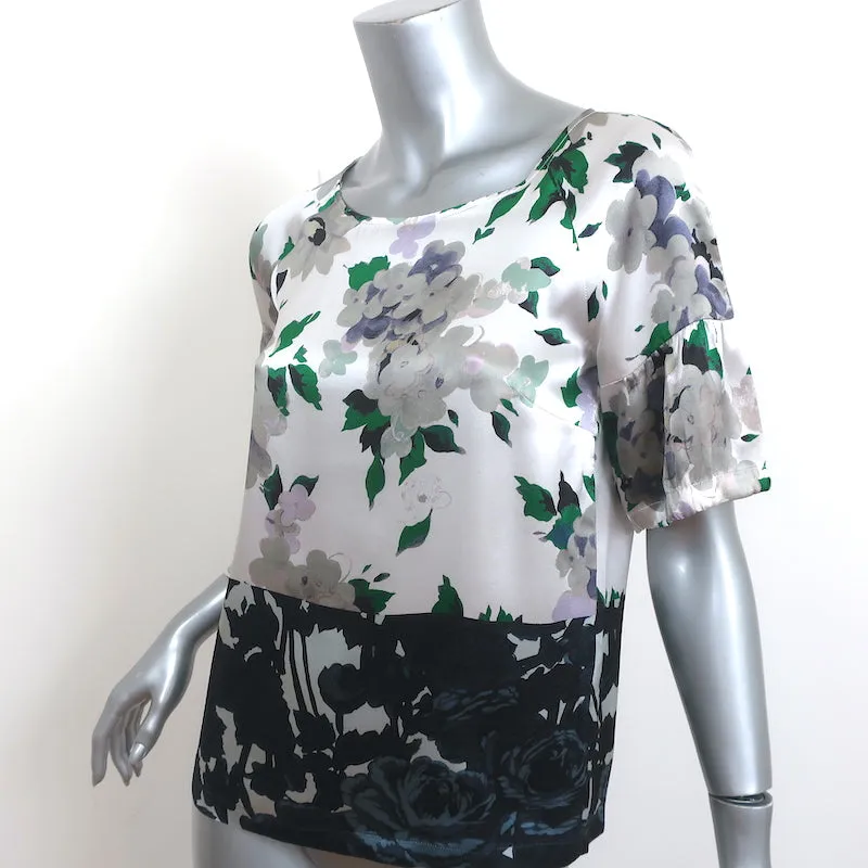 Dries Van Noten Blouse en satin de soie à imprimé floral argenté Taille 36 Haut à manches courtes