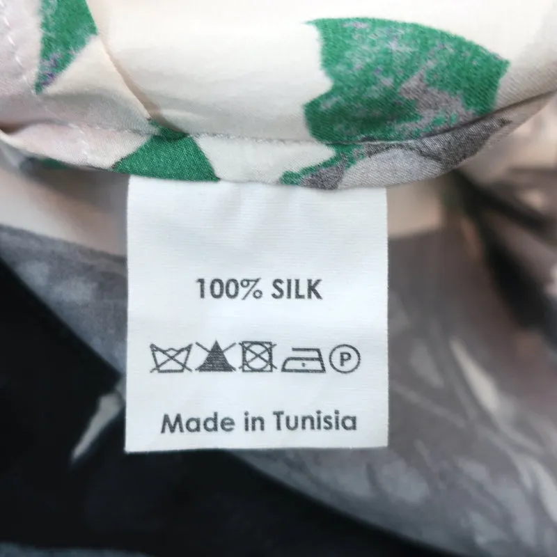 Dries Van Noten Blouse en satin de soie à imprimé floral argenté Taille 36 Haut à manches courtes
