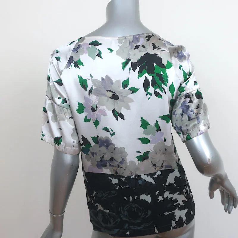 Dries Van Noten Blouse en satin de soie à imprimé floral argenté Taille 36 Haut à manches courtes