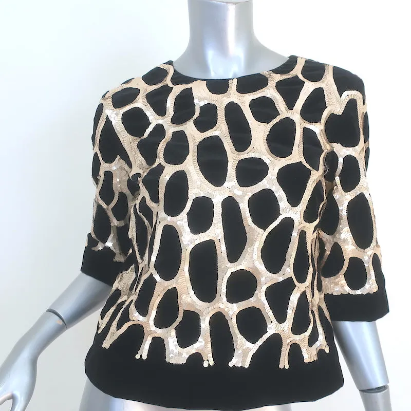 Dries Van Noten Haut à paillettes girafe Velours noir Taille 36 Blouse à manches courtes