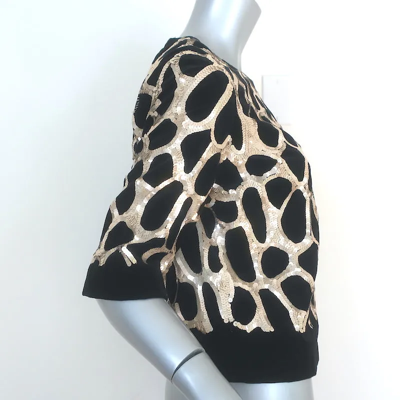 Dries Van Noten Haut à paillettes girafe Velours noir Taille 36 Blouse à manches courtes