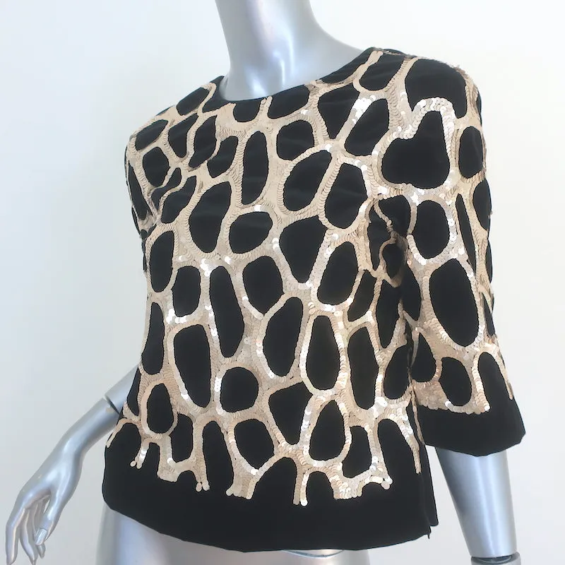 Dries Van Noten Haut à paillettes girafe Velours noir Taille 36 Blouse à manches courtes