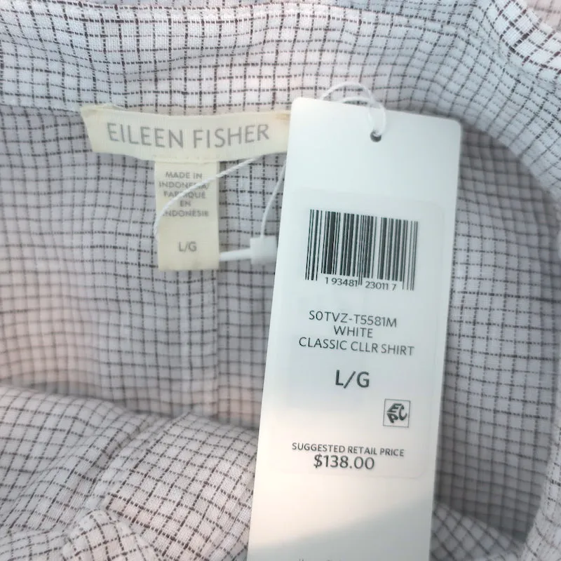 Eileen Fisher Chemise Classique à Col Vérifié en Lin Blanc Froissé Taille Large NEUF