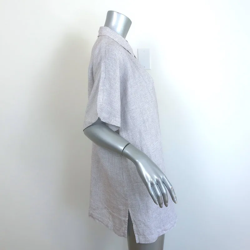 Eileen Fisher Chemise Classique à Col Vérifié en Lin Blanc Froissé Taille Large NEUF