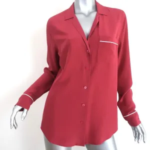 Equipment Shirt Keira Pinot Noir Piped Silk Size Medium Long Sleeve Blouse