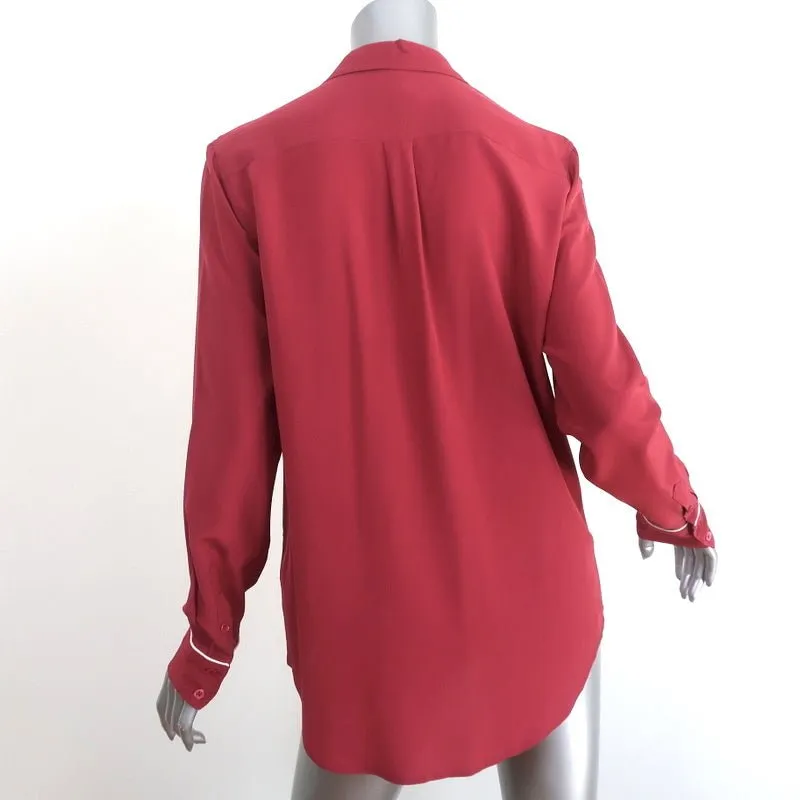 Chemise Equipment Keira Pinot Noir en Soie à Passepoil Taille Moyenne Manches Longues
