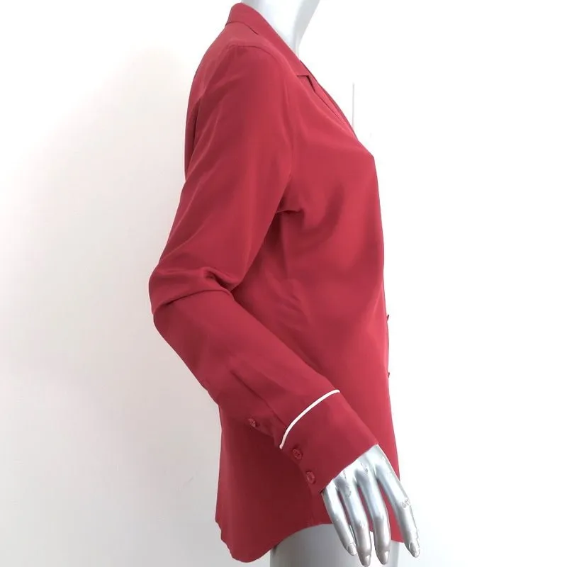 Chemise Equipment Keira Pinot Noir en Soie à Passepoil Taille Moyenne Manches Longues