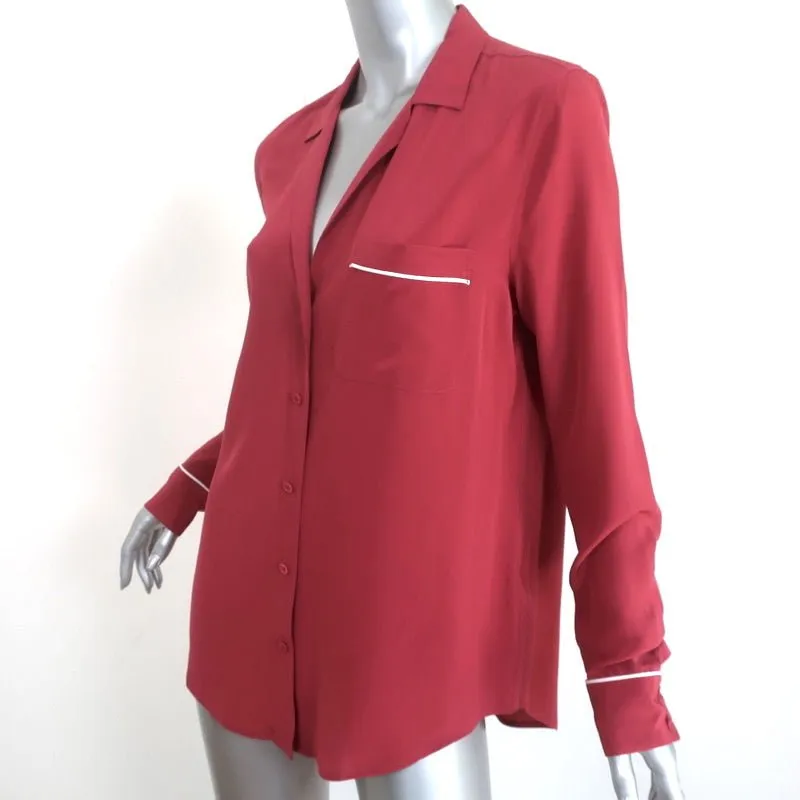 Chemise Equipment Keira Pinot Noir en Soie à Passepoil Taille Moyenne Manches Longues