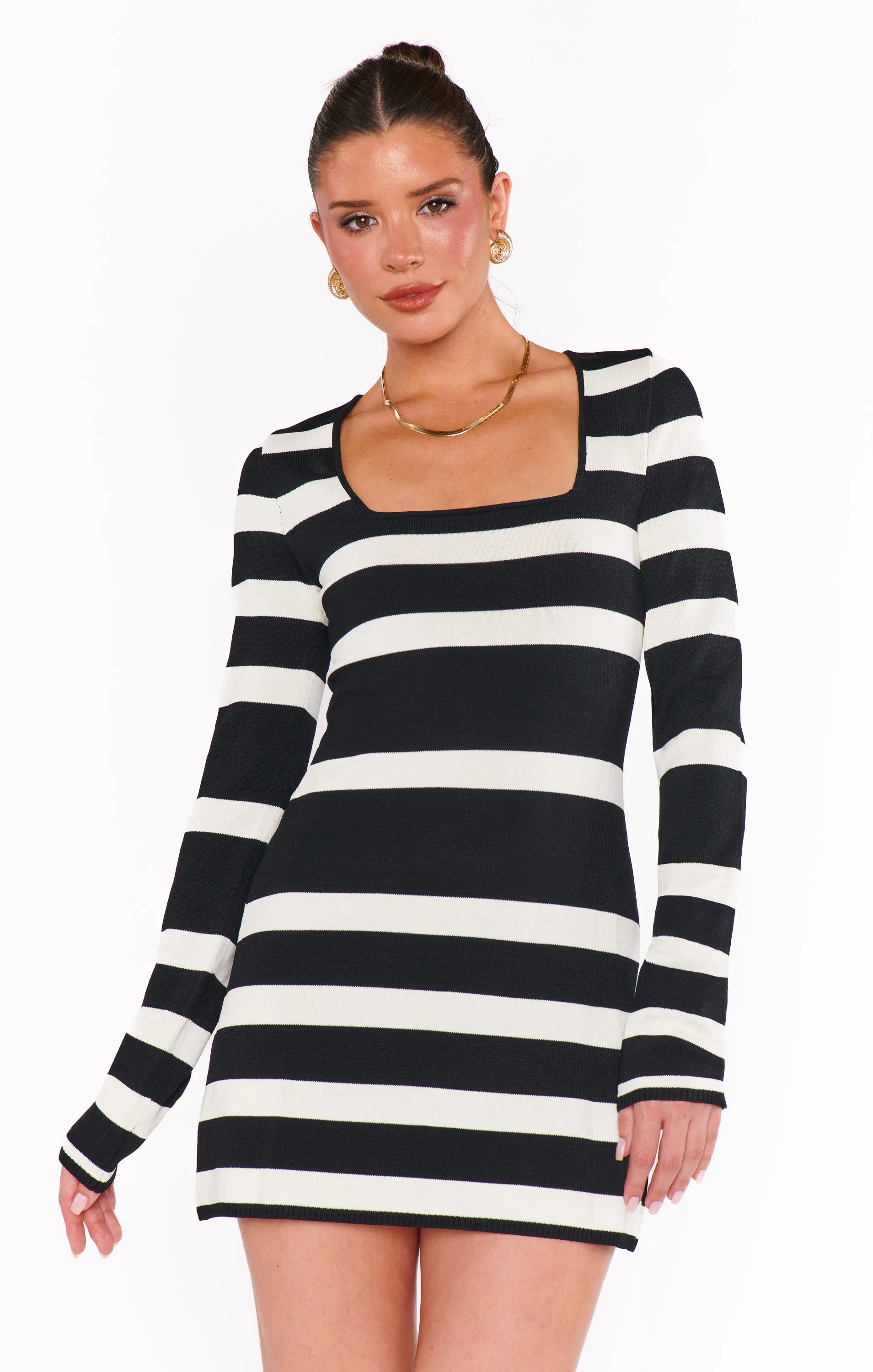Robe mini Erika ~ Maille rayée noir et blanc