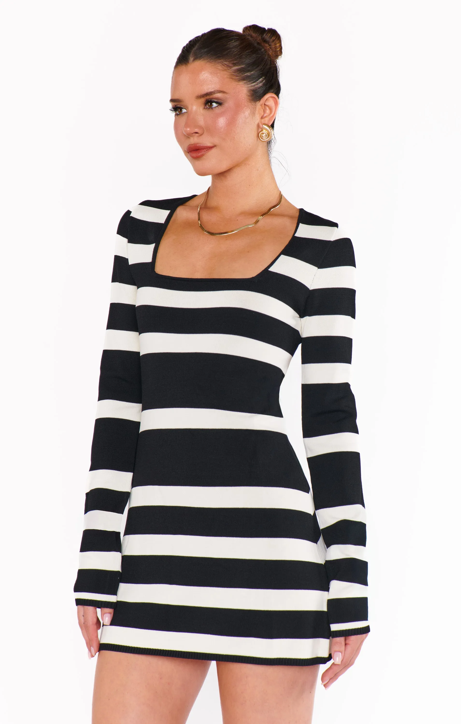 Robe mini Erika ~ Maille rayée noir et blanc