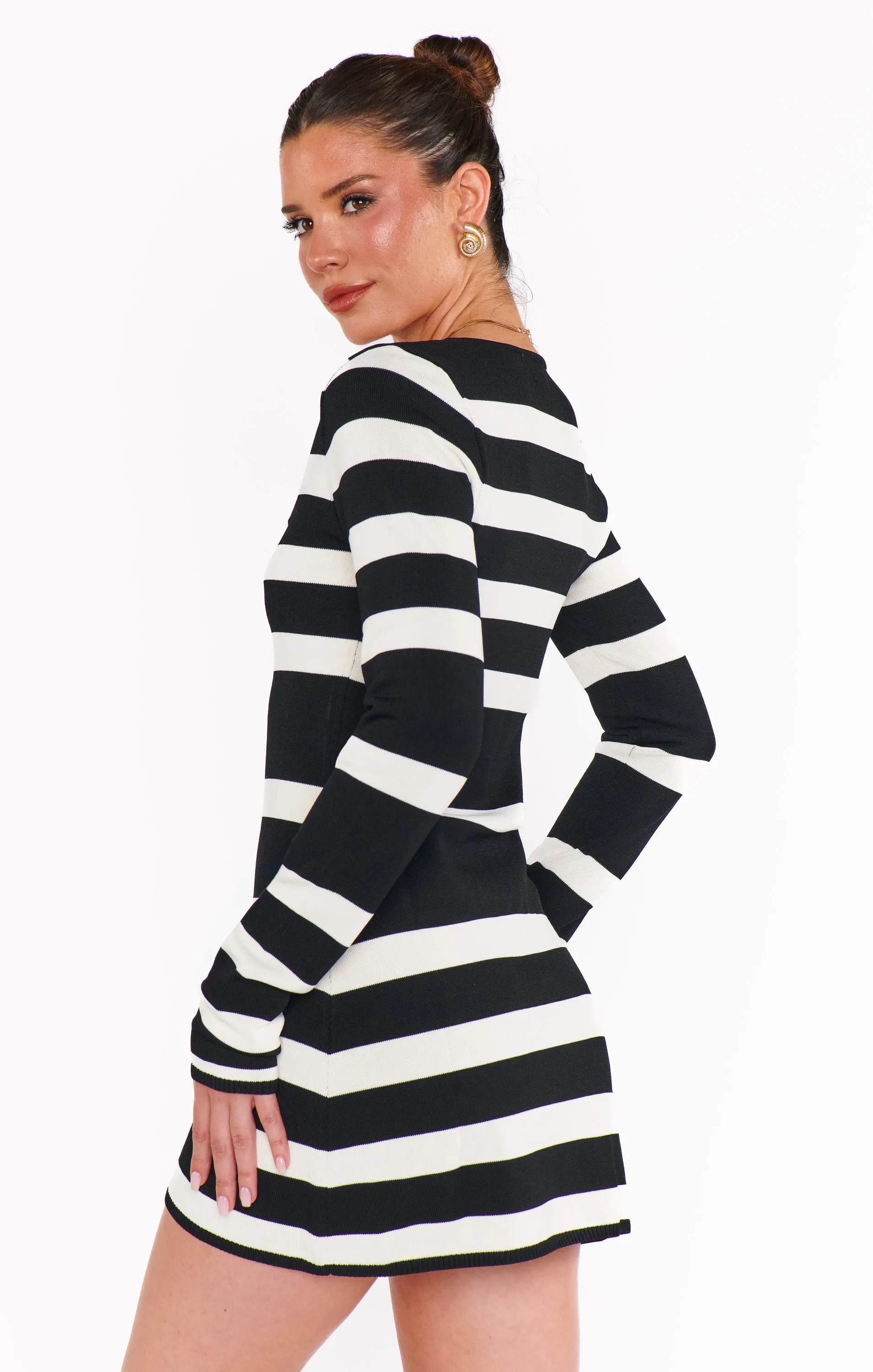 Robe mini Erika ~ Maille rayée noir et blanc