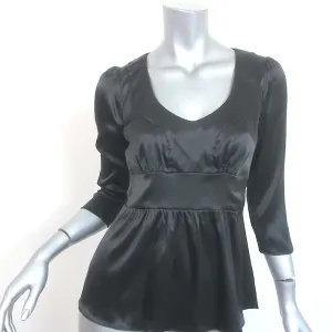 Etro Blouse Black Stretch Silk Satin Size 40