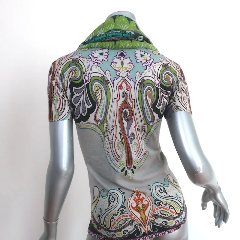 Pull Etro à col ras du cou et manches courtes, imprimé gris/multicolore, taille 38