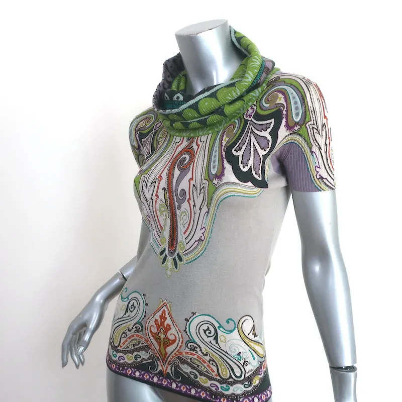 Pull Etro à col ras du cou et manches courtes, imprimé gris/multicolore, taille 38
