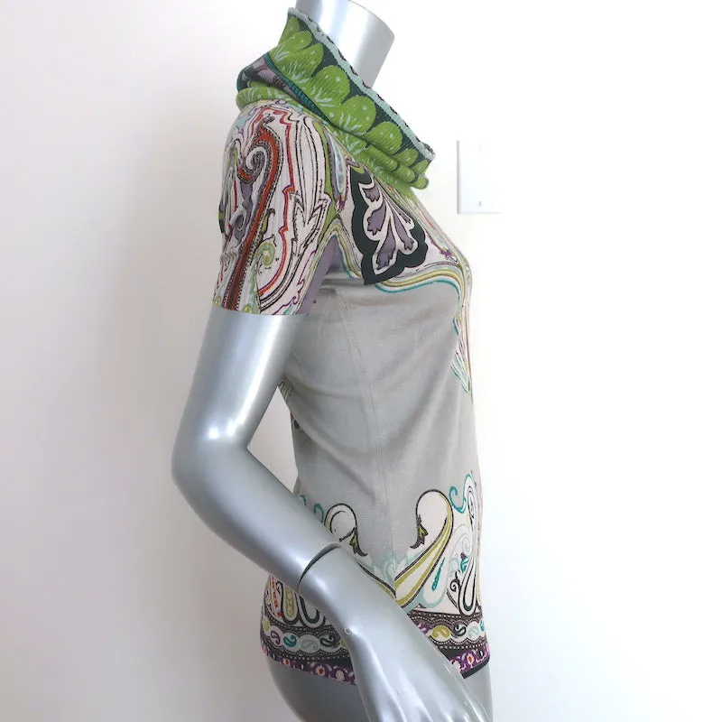 Pull Etro à col ras du cou et manches courtes, imprimé gris/multicolore, taille 38