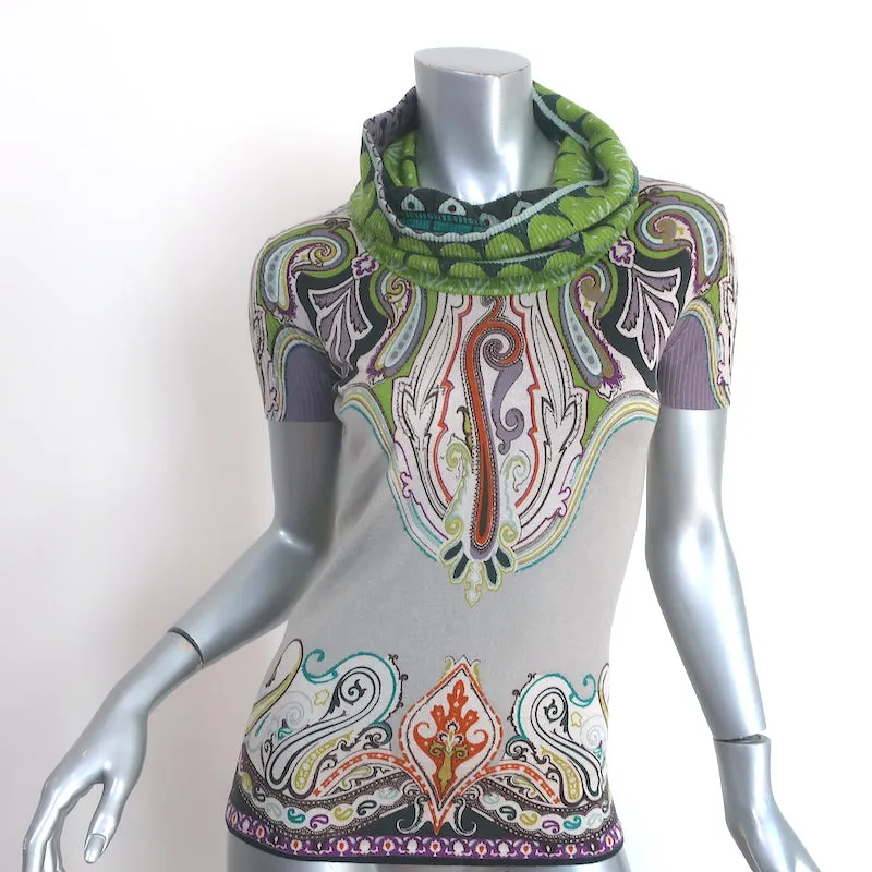 Pull Etro à col ras du cou et manches courtes, imprimé gris/multicolore, taille 38