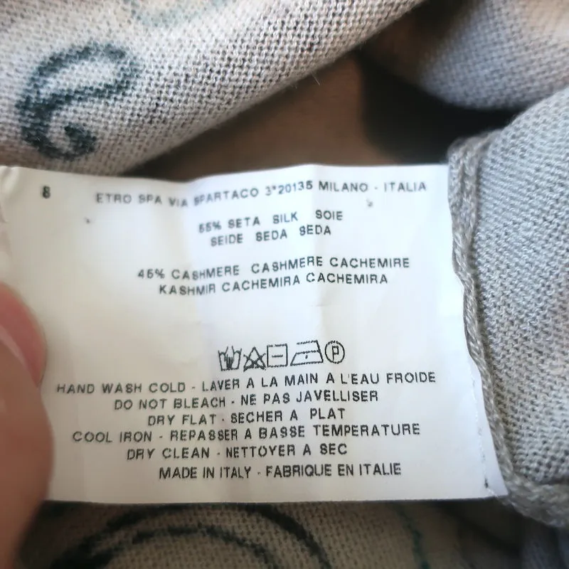 Pull Etro à col ras du cou et manches courtes, imprimé gris/multicolore, taille 38