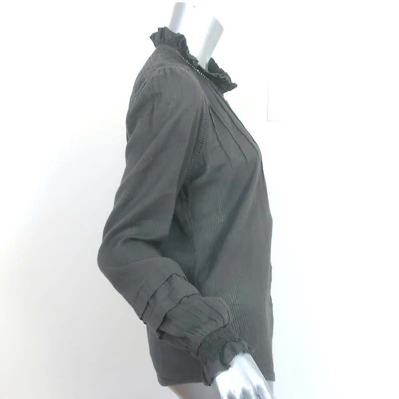 Faherty Willa Haut Gris Foncé En Coton Pincé Taille Petite Blouse à Manches Longues