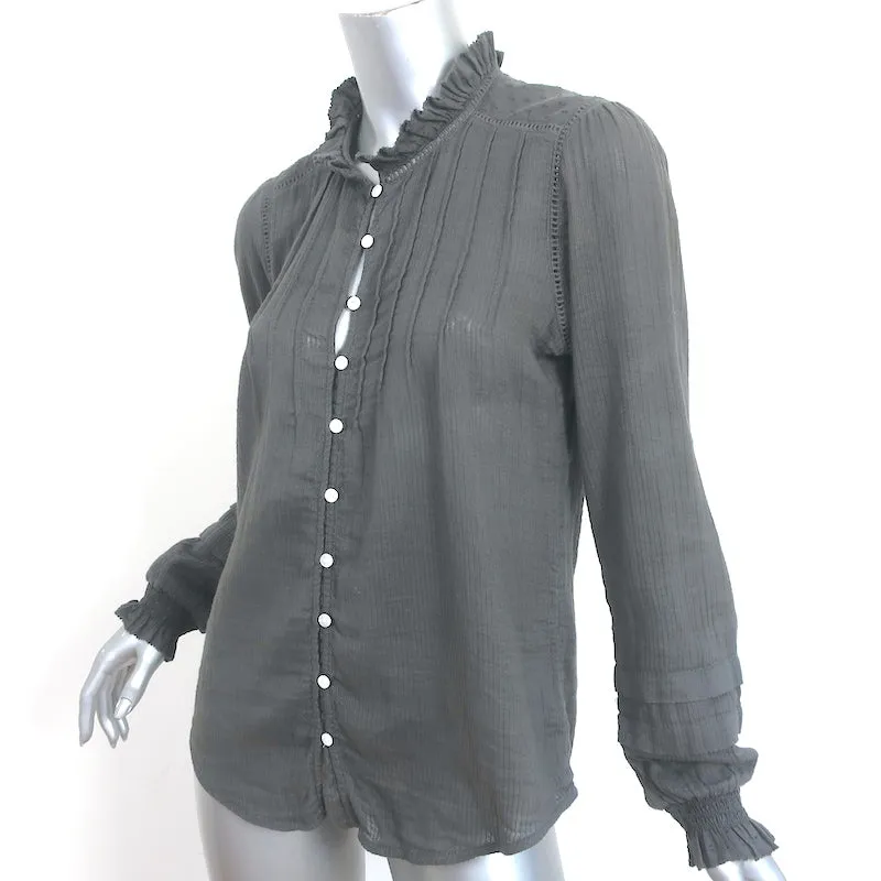 Faherty Willa Haut Gris Foncé En Coton Pincé Taille Petite Blouse à Manches Longues