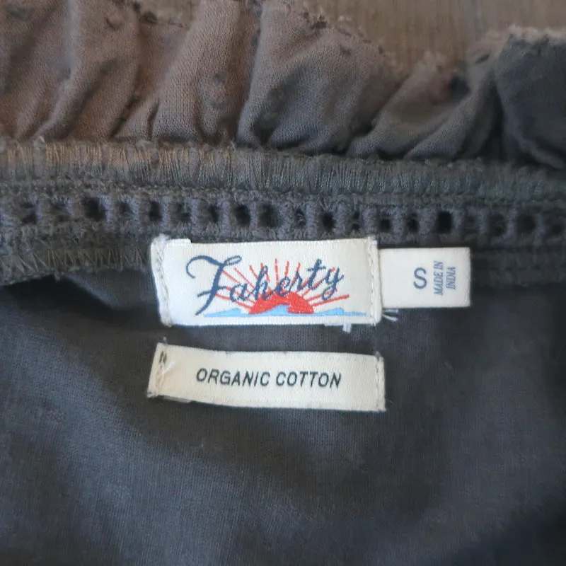 Faherty Willa Haut Gris Foncé En Coton Pincé Taille Petite Blouse à Manches Longues