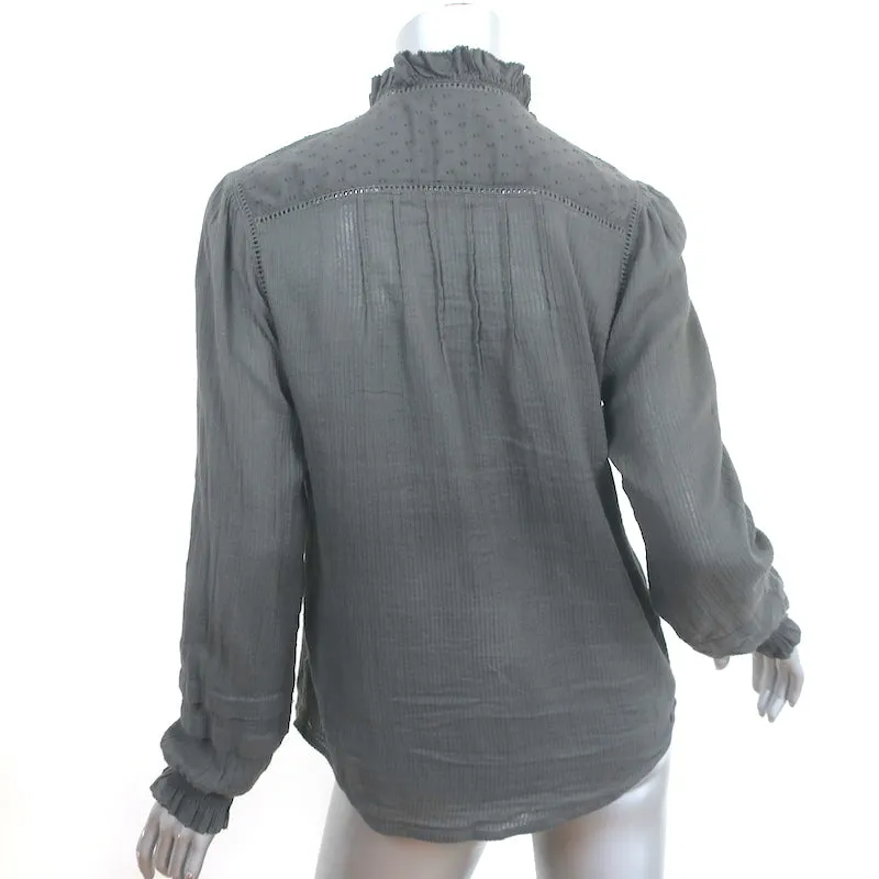 Faherty Willa Haut Gris Foncé En Coton Pincé Taille Petite Blouse à Manches Longues