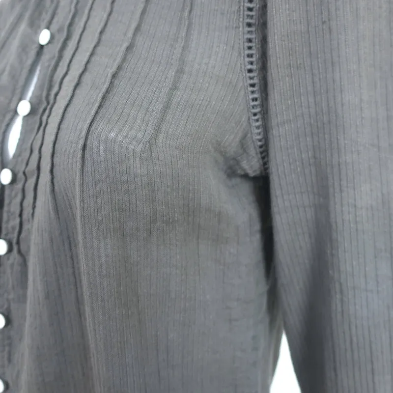 Faherty Willa Haut Gris Foncé En Coton Pincé Taille Petite Blouse à Manches Longues