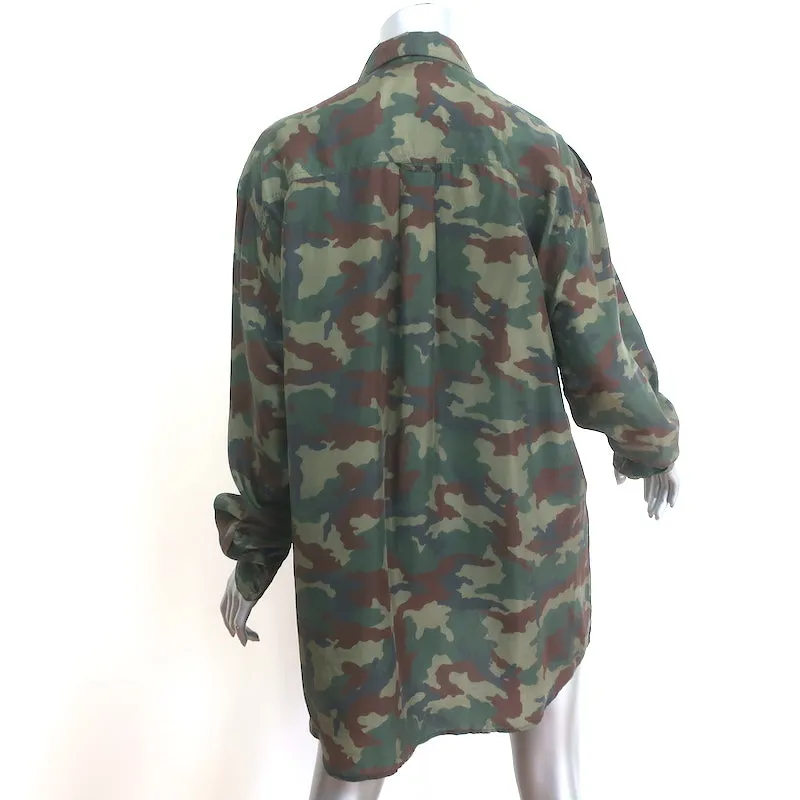 Faith Connexion Chemise à imprimé camouflage vert armée taille moyenne manches longues
