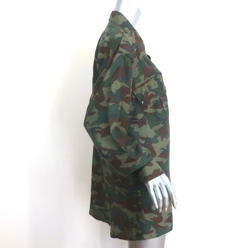 Faith Connexion Chemise à imprimé camouflage vert armée taille moyenne manches longues