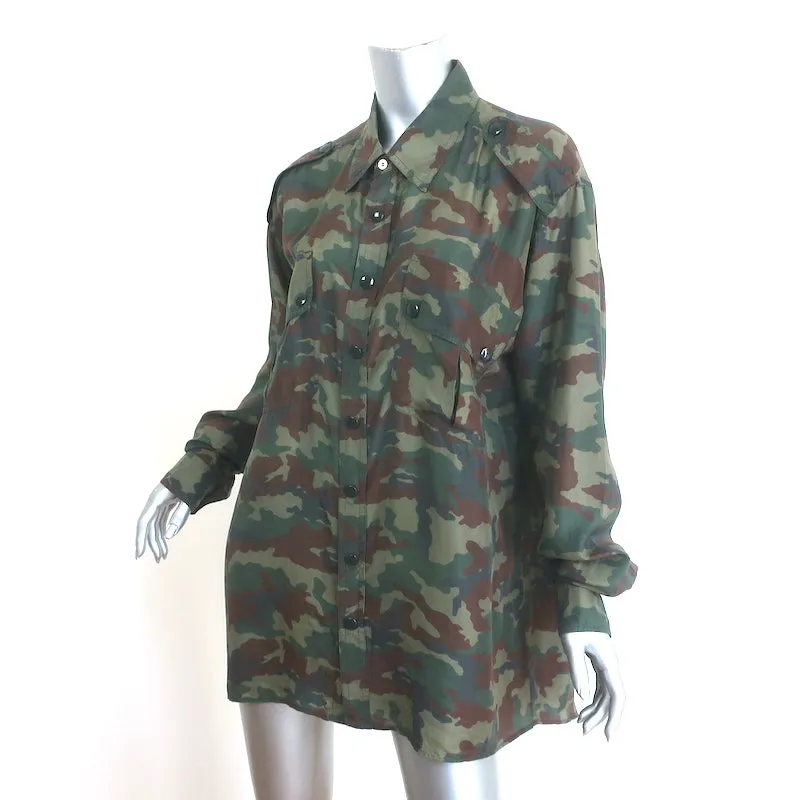 Faith Connexion Chemise à imprimé camouflage vert armée taille moyenne manches longues