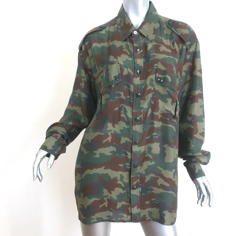 Faith Connexion Chemise à imprimé camouflage vert armée taille moyenne manches longues