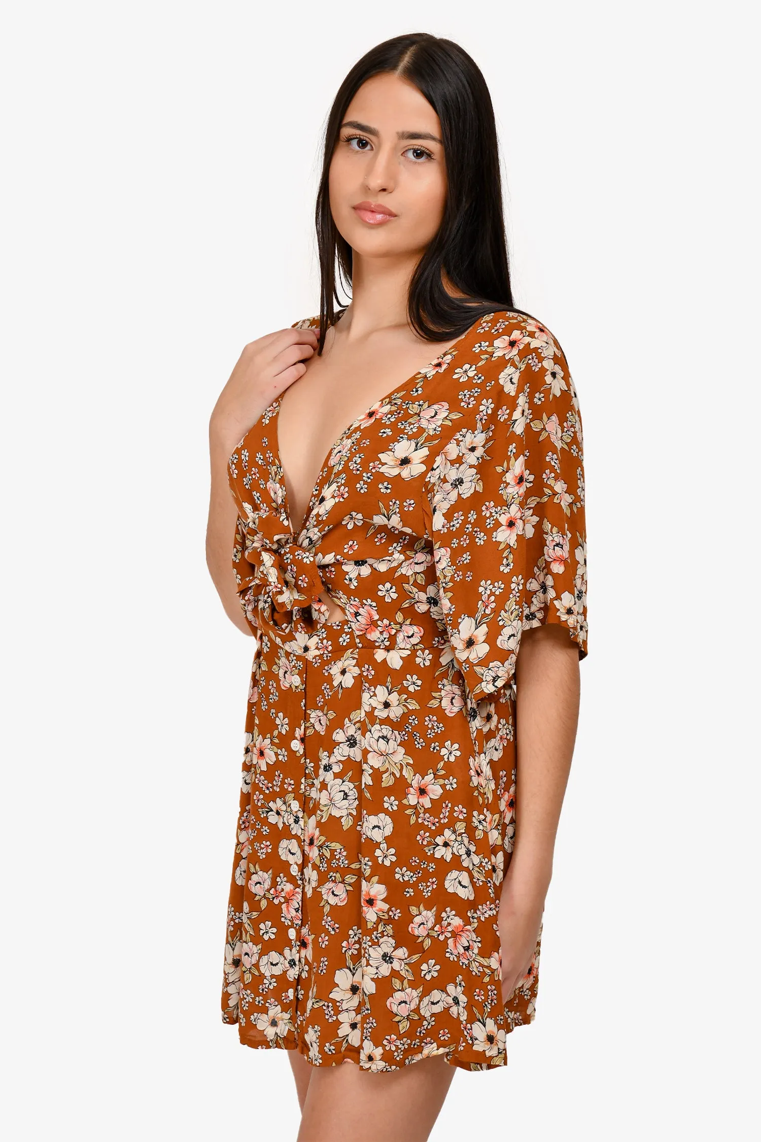 Faithfull The Brand Robe Miniature Fleurie Marron Taille 4