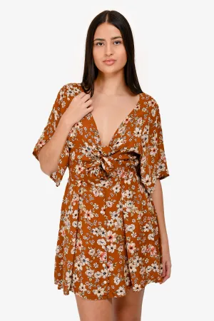 Faithfull The Brand Brown Floral Mini Dress Size 4