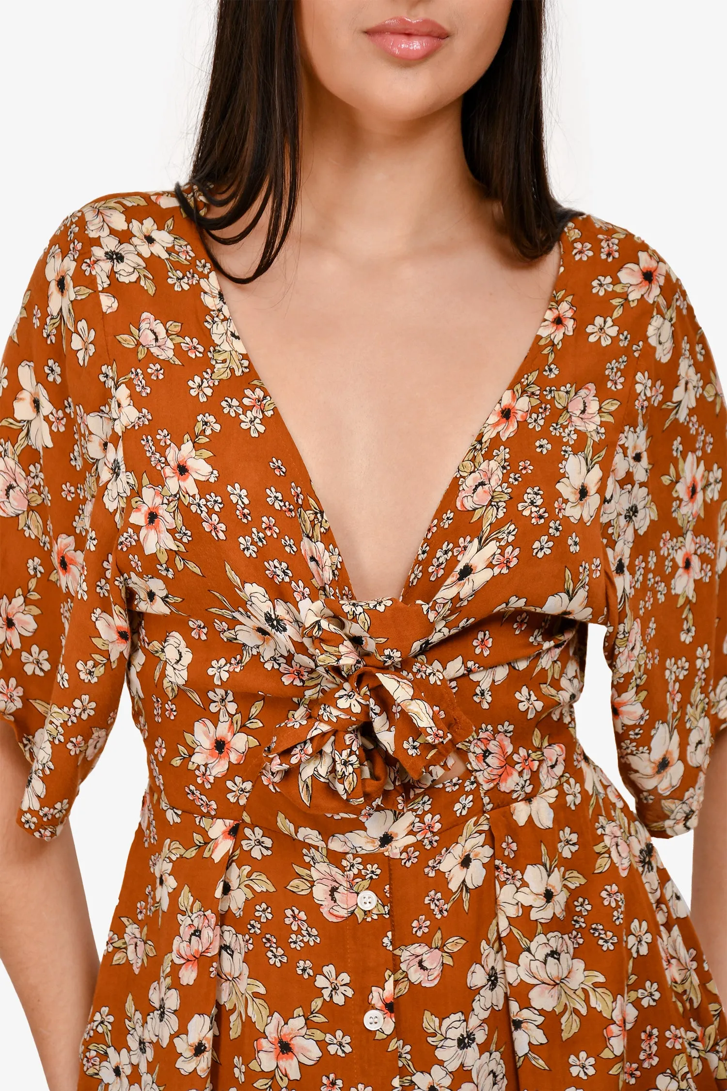 Faithfull The Brand Robe Miniature Fleurie Marron Taille 4