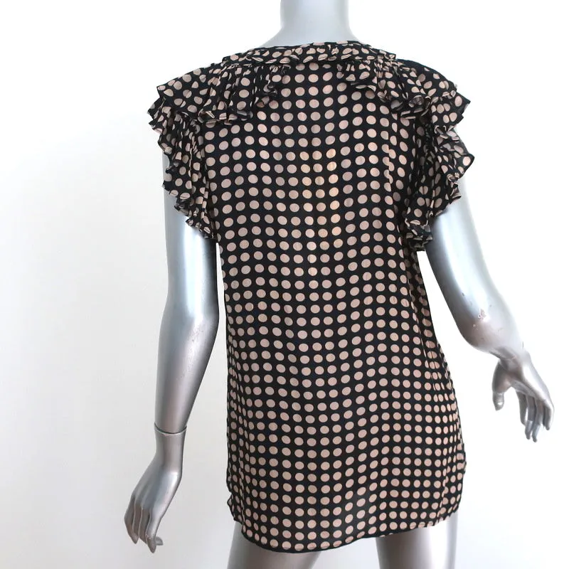 Figue Blouse à Volants Tessa Noir à Pois Crêpe Taille Petite Nouvelle avec Attache à Franges