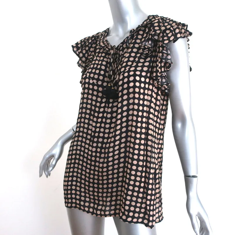 Figue Blouse à Volants Tessa Noir à Pois Crêpe Taille Petite Nouvelle avec Attache à Franges