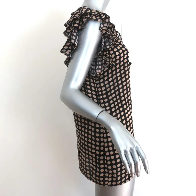 Figue Blouse à Volants Tessa Noir à Pois Crêpe Taille Petite Nouvelle avec Attache à Franges