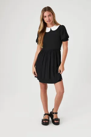 Forever 21 Women's Collar Puff-Sleeve Mini Dress Black Forever 21