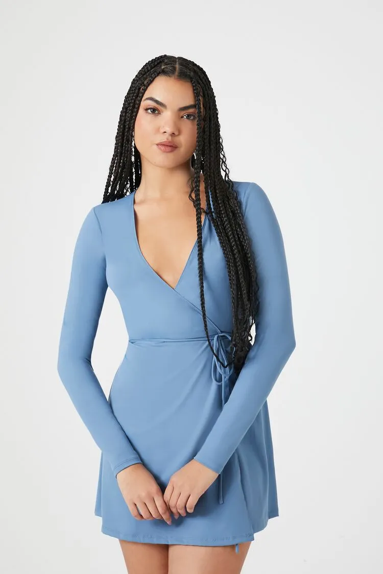 Forever 21 Robe-chemisier ajustée mini pour femme Bleu poussiéré Forever 21