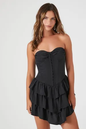 Forever 21 Women's Corset Ruffle Strapless Mini Dress Black Forever 21
