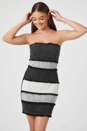 Forever 21 Women's Distressed Stripe Mini Tube Dress Black/White Forever 21
