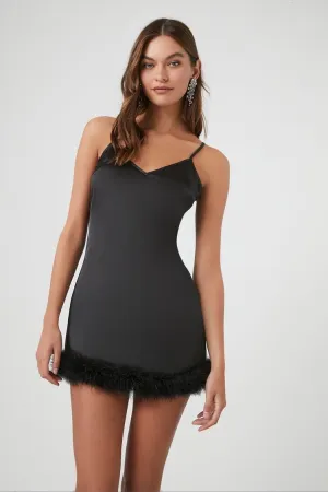 Forever 21 Women's Faux Feather Satin Slip Dress Black Forever 21