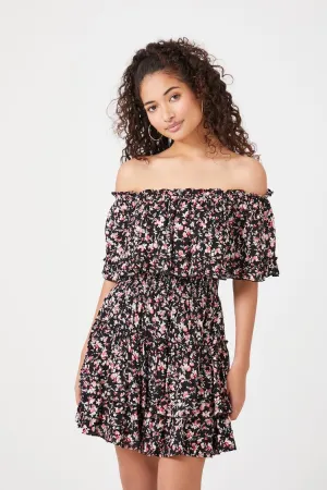 Forever 21 Women's Floral Off-the-Shoulder Mini Dress Black/Multi Forever 21