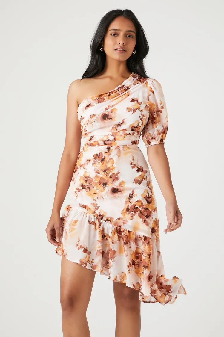 Forever 21 Robe mi-longue à une épaule imprimée florale pour femme - Rose/Multicolore Forever 21