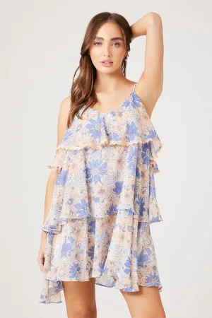 Forever 21 Women's Floral Tiered Flounce Mini Dress Ivory/Multi Forever 21