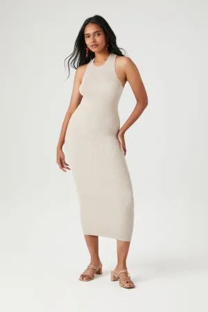 Forever 21 Women's Ribbed Knit Cutout Midi Winter Dress Oatmeal Forever 21