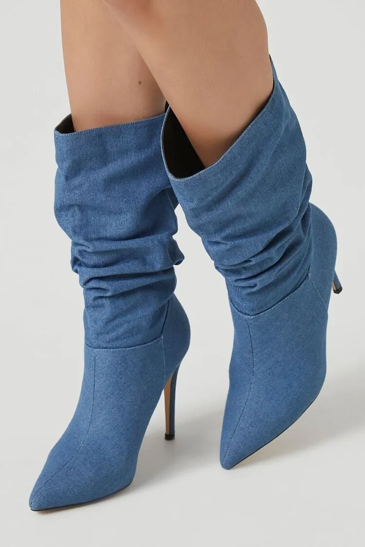 Bottes à talons aiguilles en denim plissé pour femmes Forever 21