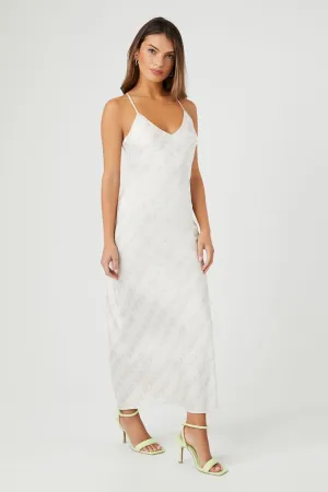 Forever 21 Women's Satin Chain Print Maxi Long Dress Silver/Multi Forever 21