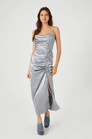 Forever 21 Women's Satin Ruched Midi Dress Silver Forever 21